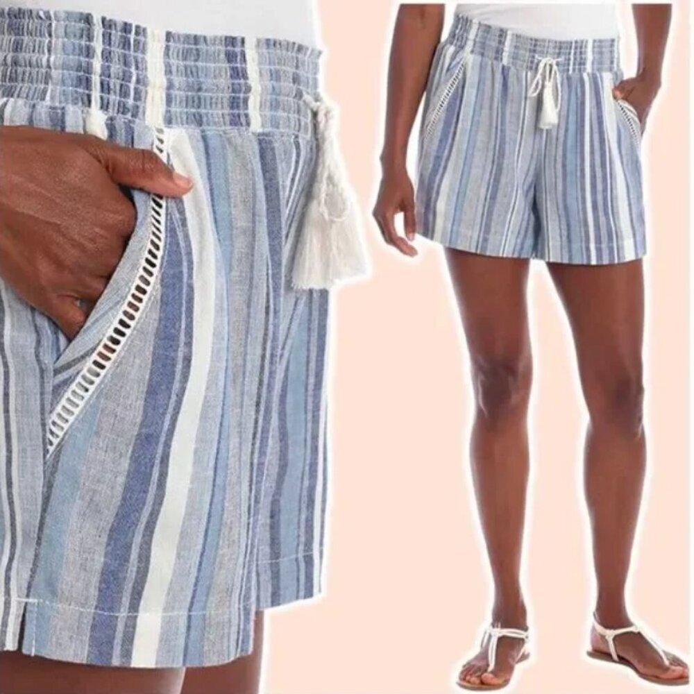 BRIGGS Linen Blend Striped Shorts Blue White Size XXL